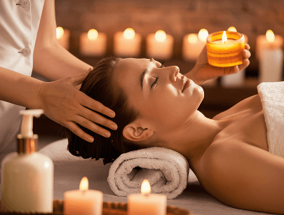 Spa treatment with candles and relaxation